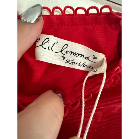 FOR LOVE & LEMONS | Lil Lemons Red Moire Dress with Rhinestone Bow 0-3 months - Picture 3 of 6